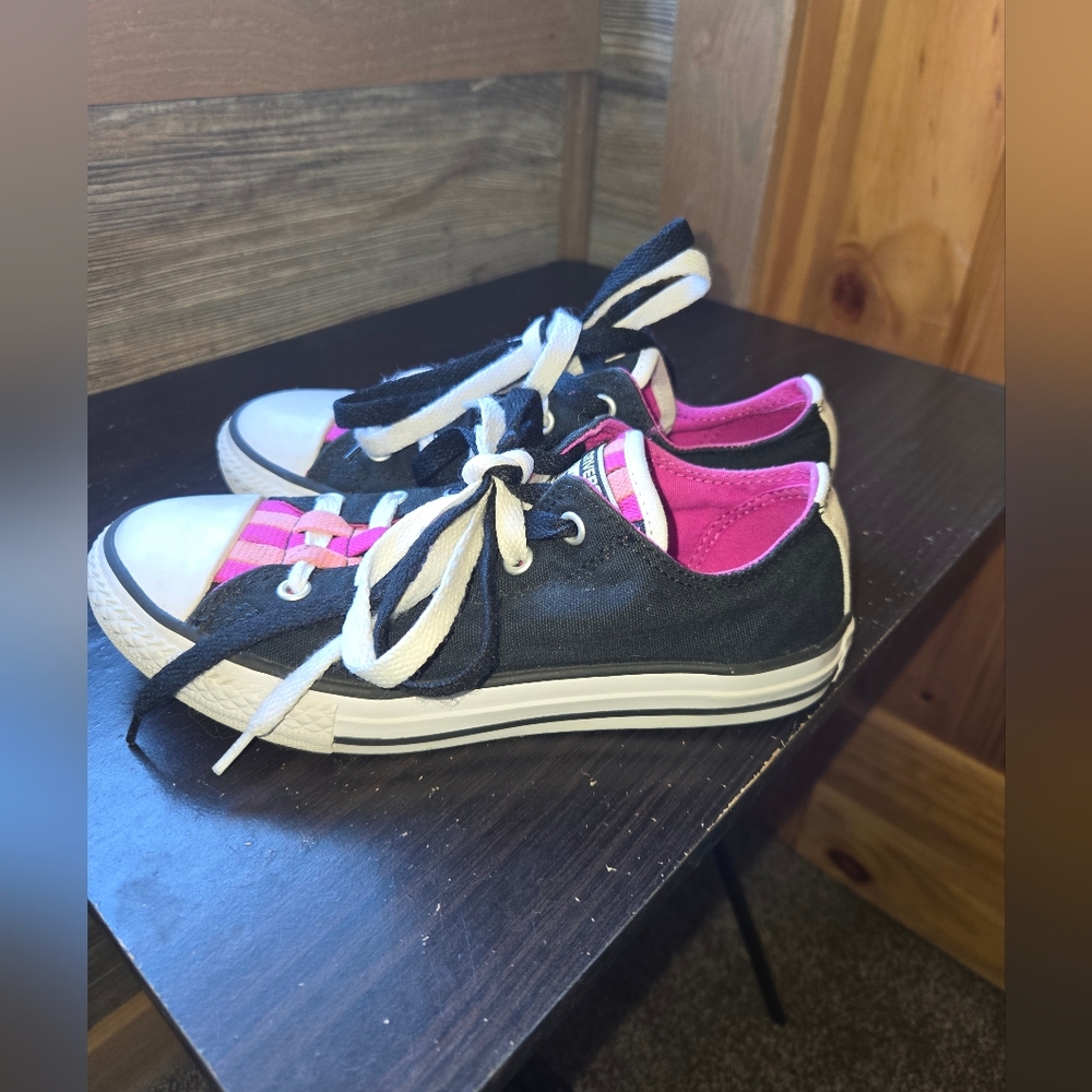 Converse All Star Loopholes Ox GS Black Pink Girls Size 3